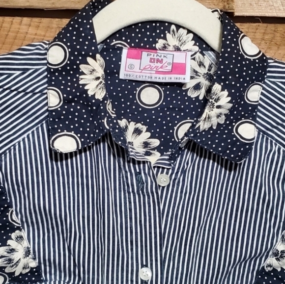 Unique 100% Cotton Floral & Striped Button-up Blouse Womens Size Small - Picture 3 of 14